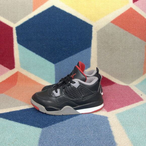 Jordan 4 Retro TD Size 10c Toddler Preschool Bred Black Fire Red Grey BQ7670-006